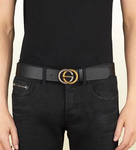 black gucci belt with interlocking g buckle|Gucci black leather belt women.